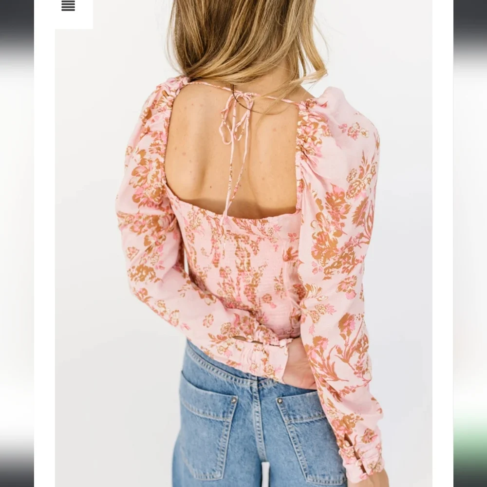 NEW Free People Hilary‎ Floral Pink Women's Top Size Medium